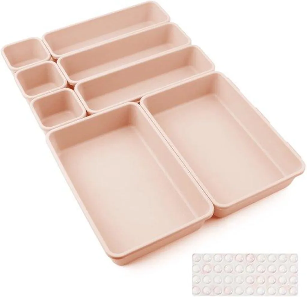 Séparateur de tiroir modulable rose lot de 8 bacs antidérapants silicone
