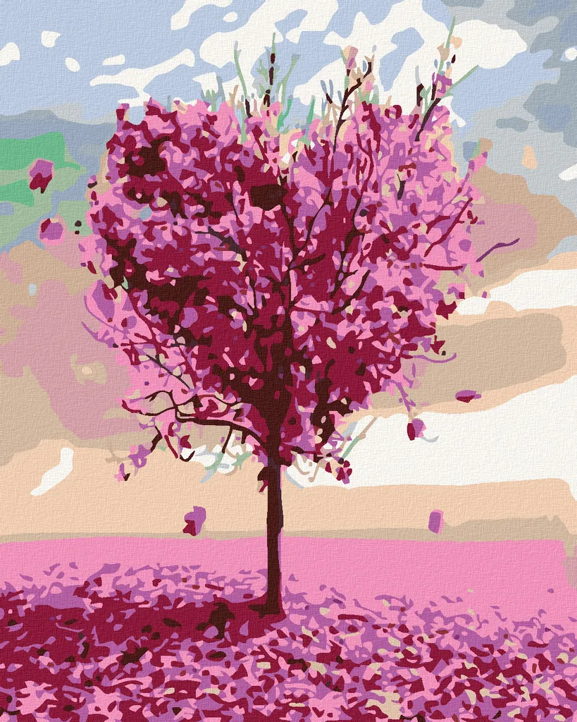 Zuty - Pittura con diamanti - ALBERO ROSA A FORMA DI CUORE, 40x50 cm, tela tesa su telaio