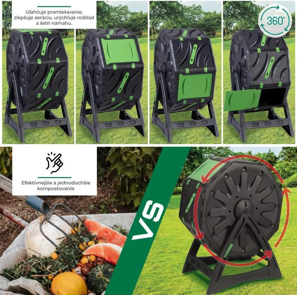 Composteur rotatif manuel de 70L pour jardin et terrasse Strend Pro - 8