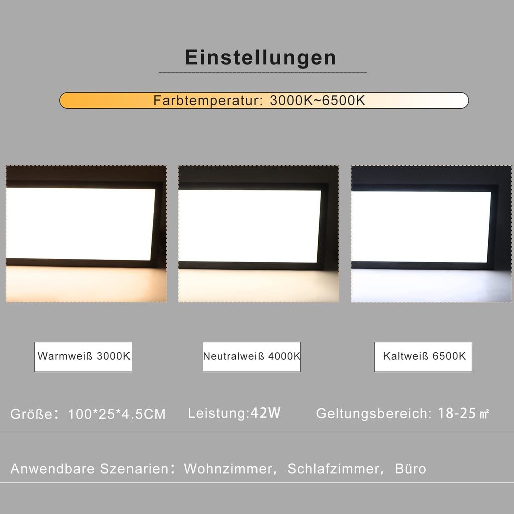 ZMH Panel Deckenleuchte Dimmbar Schwarz LED
