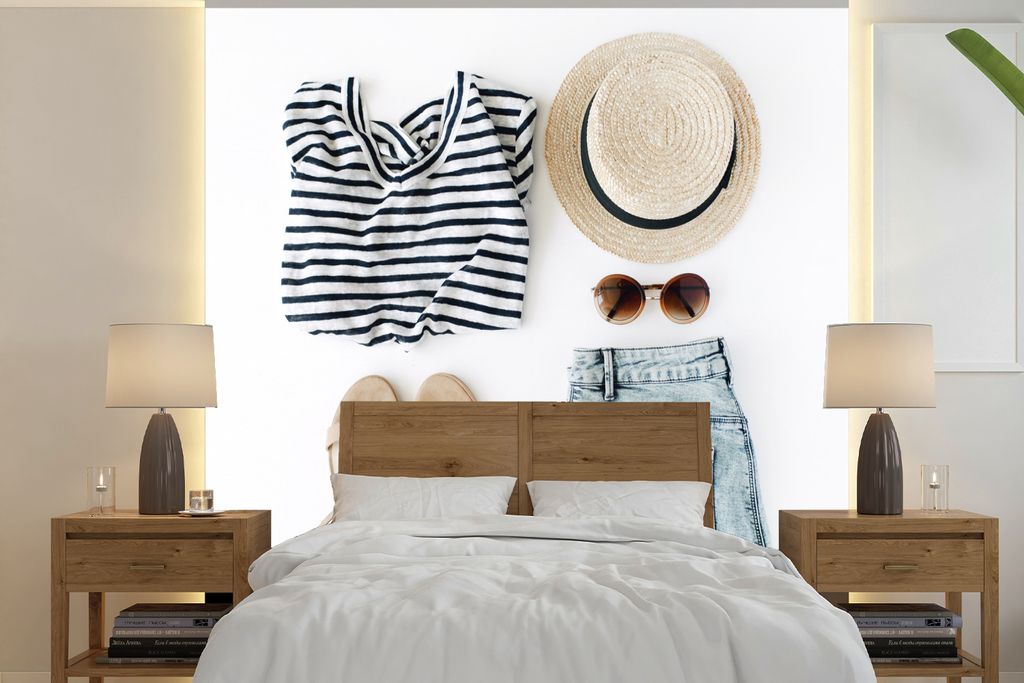 MuchoWow Fototapete für Wohnzimmer oder Schlafzimmer Wandtapete Vinyl Motivtapete Tropical - Hut - Sonnenbrille - 350x350 cm - Schlafzimmertapete