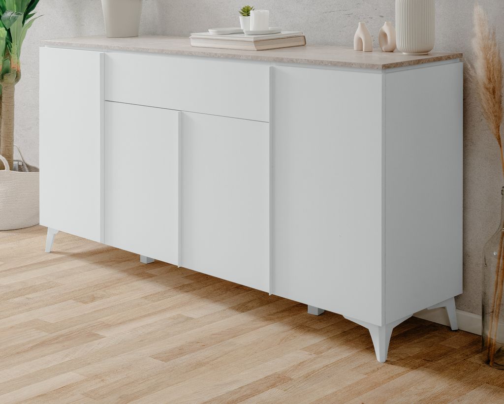 Sideboard "Visby" in weiß und Sandstein, Kommode 177 x 92 Produktbild 