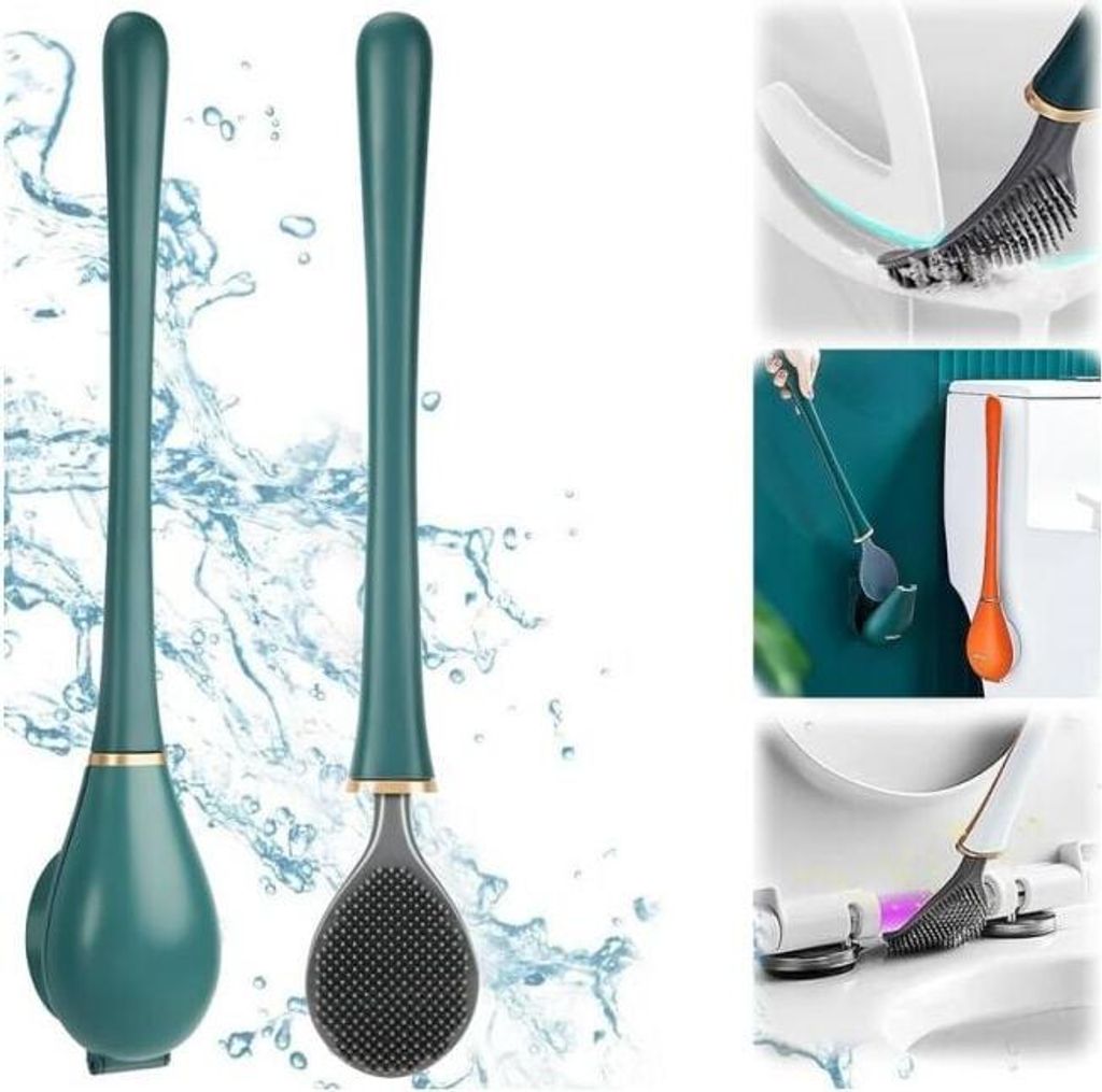 Flache Silikon-Toilettenbürste, Wand-Toilettenbürste, flexible Silikon-Toilettenbürste, Badezimmer-Toilettenbürste mit schnelltrocknender Halte...