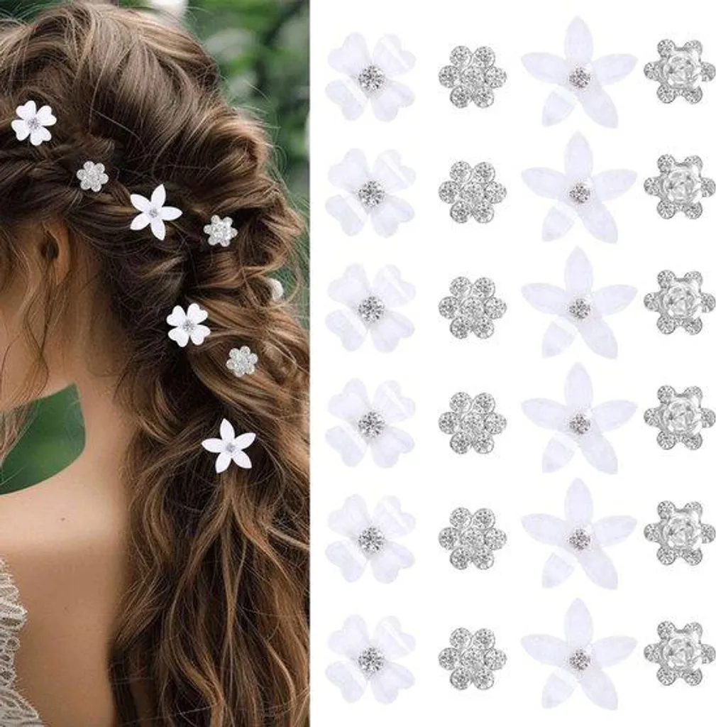Barrettes pinces à cheveux fleurs en strass blancs pour chignon