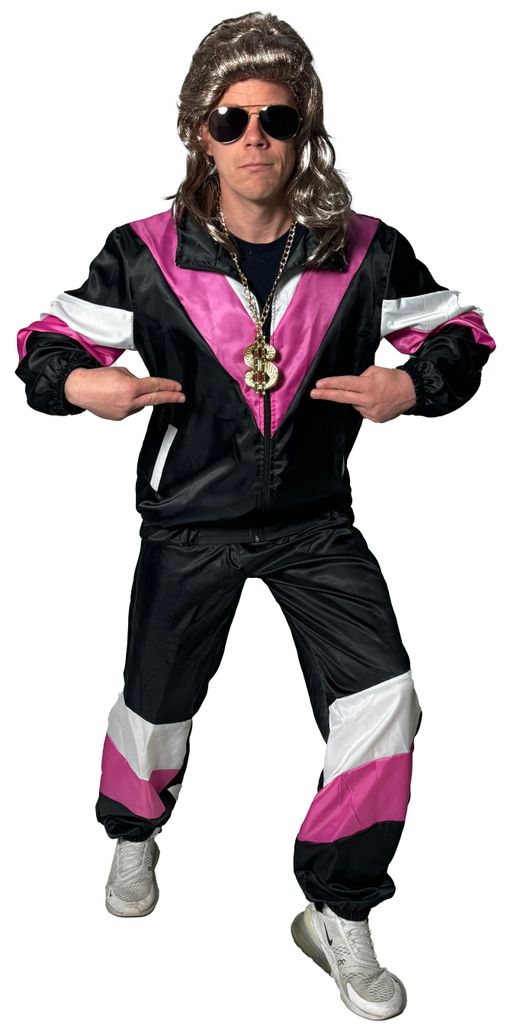 80er Jahre Trainingsanzug für Herren in Schwarz mit Pink Produktbild 
