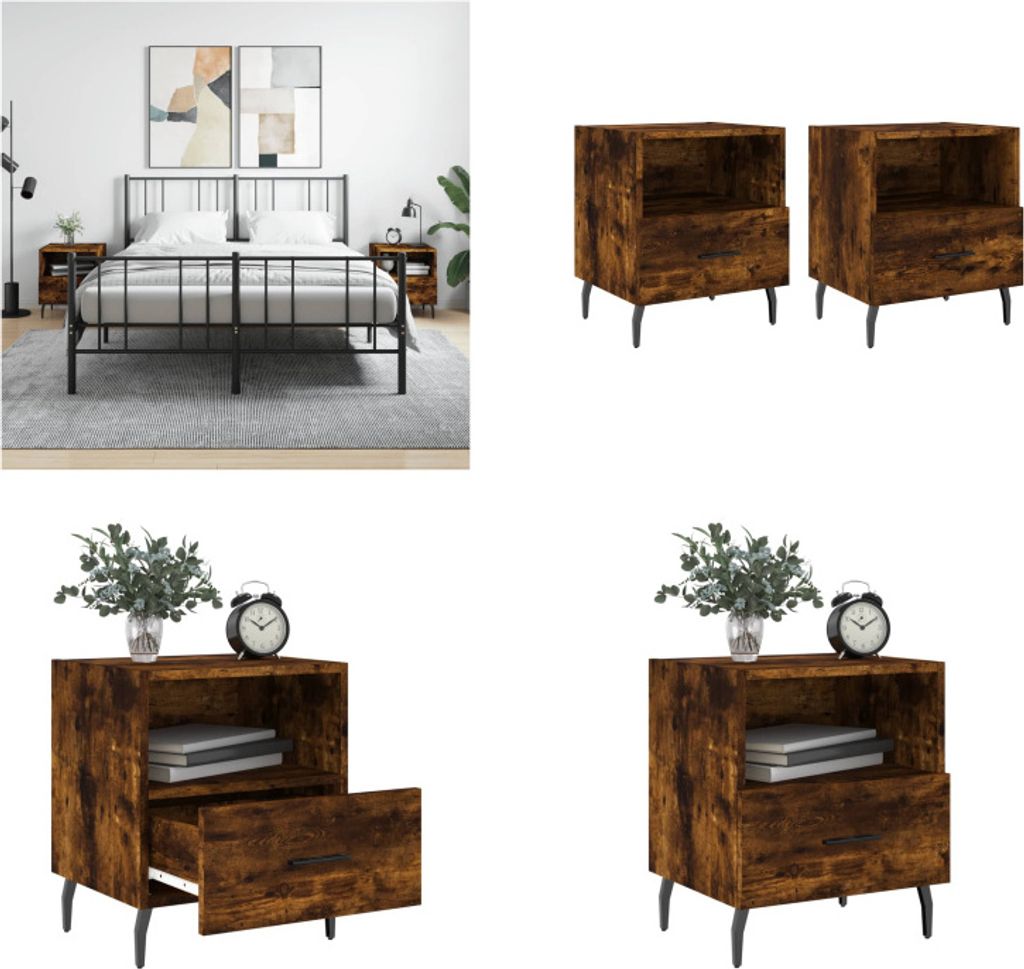 vidaXL Nachttische 2 Stk. Räuchereiche 40x35x47,5 cm Holzwerkstoff - Nachttisch - Nachttische - Schrank - Nachtschrank