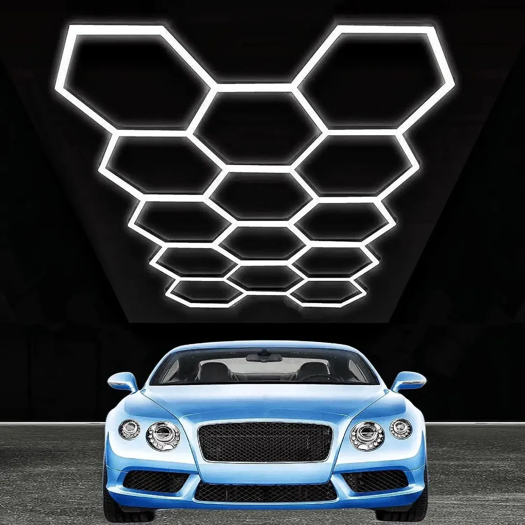 Éclairage Garage LED Puissant - Solution Anti-Zones d'Ombre 14 Hexagones