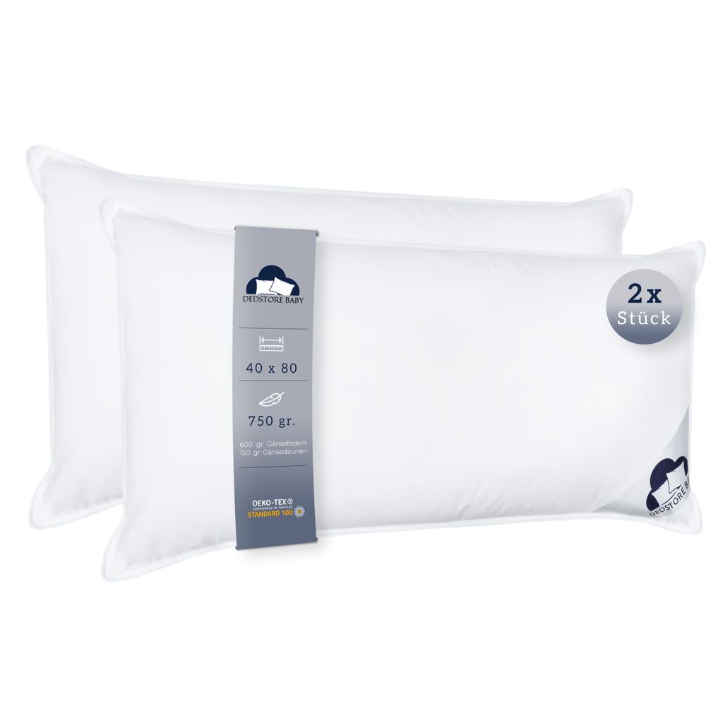 Luxus 2er Set Daunenkissen 40x80 cm Daunen & Federn, Produktbild
