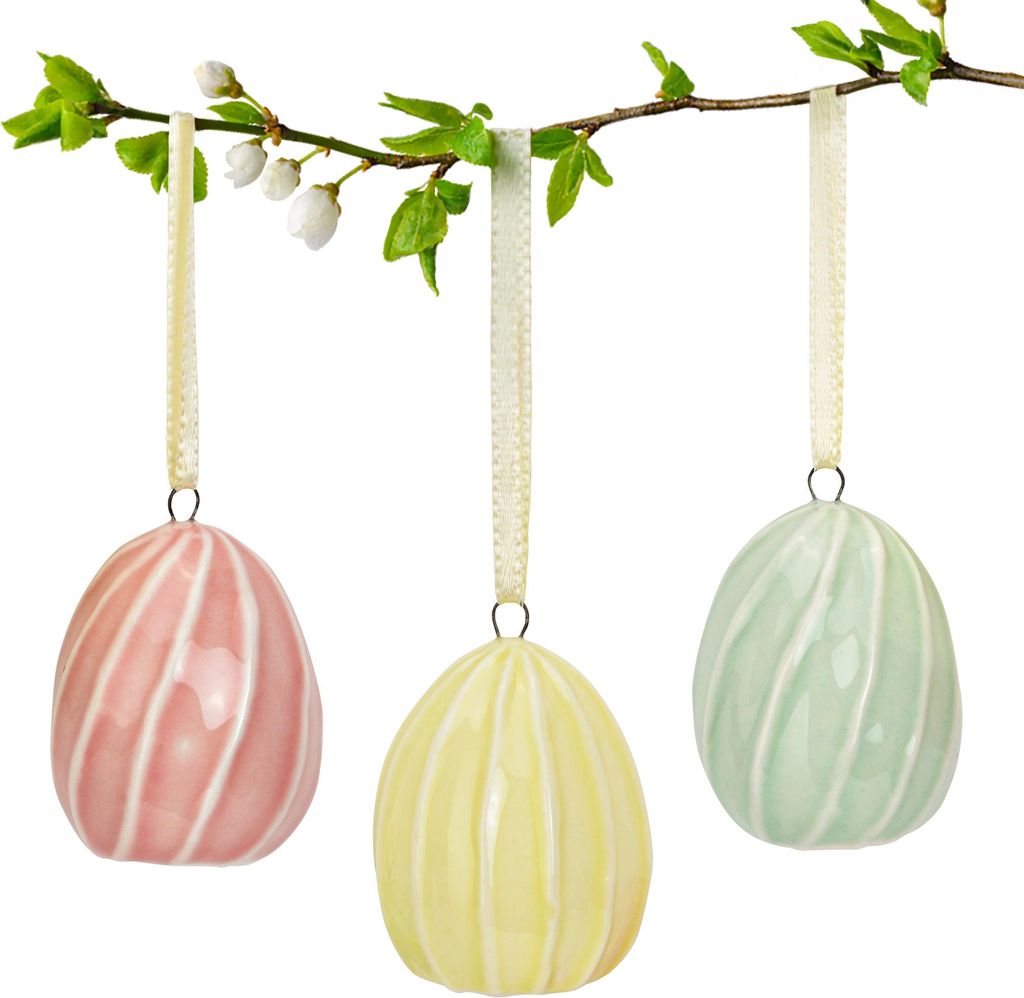 Kleine Porzellan Ostereier 3er Set Geriffelt in 3x4 cm