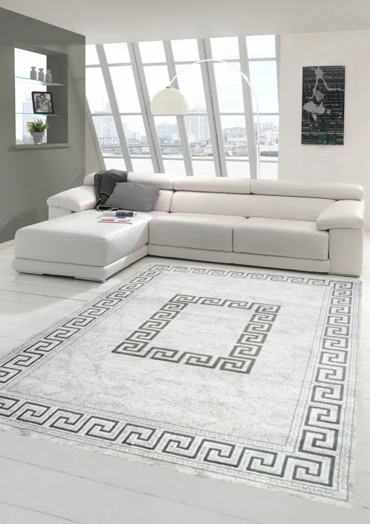 Tapis moderne oriental gris 80x150 cm avec fil scintillant et bordure