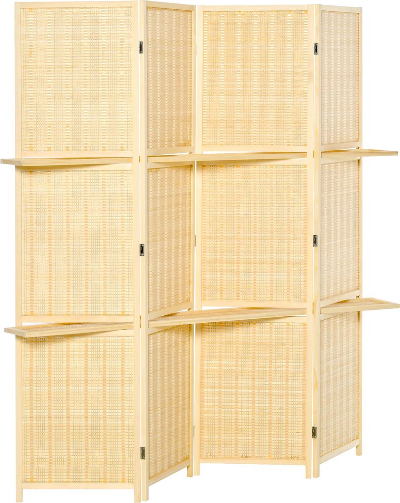 Raumteiler, Raumtrenner aus Bambus, 2 Regale, faltbar, Fußpads, Natur