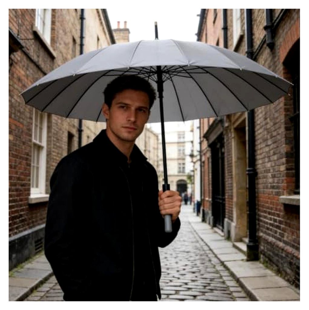 16-Rippen-Regenschirm mit Automatiköffnung, stromlinienförmigem Design und verstärktem Fiberglasrahmen, schnelltrocknendem Stoff