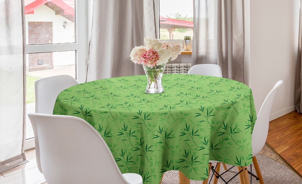 ABAKUHAUS Bambus-Druck Runde Tischdecke, Shamrock Green Green, Kreis Tischdecke Abdeckung für Esszimmer Küche Dekoration, 150 cm, Monochrome dün...