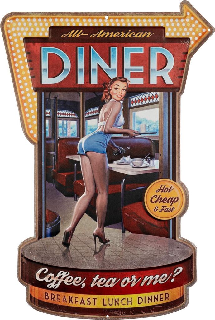 Moritz Blechschild 41 x 60 cm American Diner Amerika USA Frau Retro Coffee Deko Metallschild Retro Vintage Retro Sprüche lustig