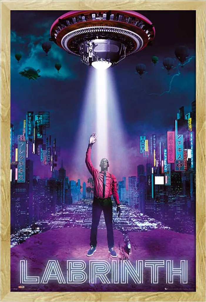 Cadre photo Shinsuke hêtre avec poster Labrinth OVNI et vitre acrylique