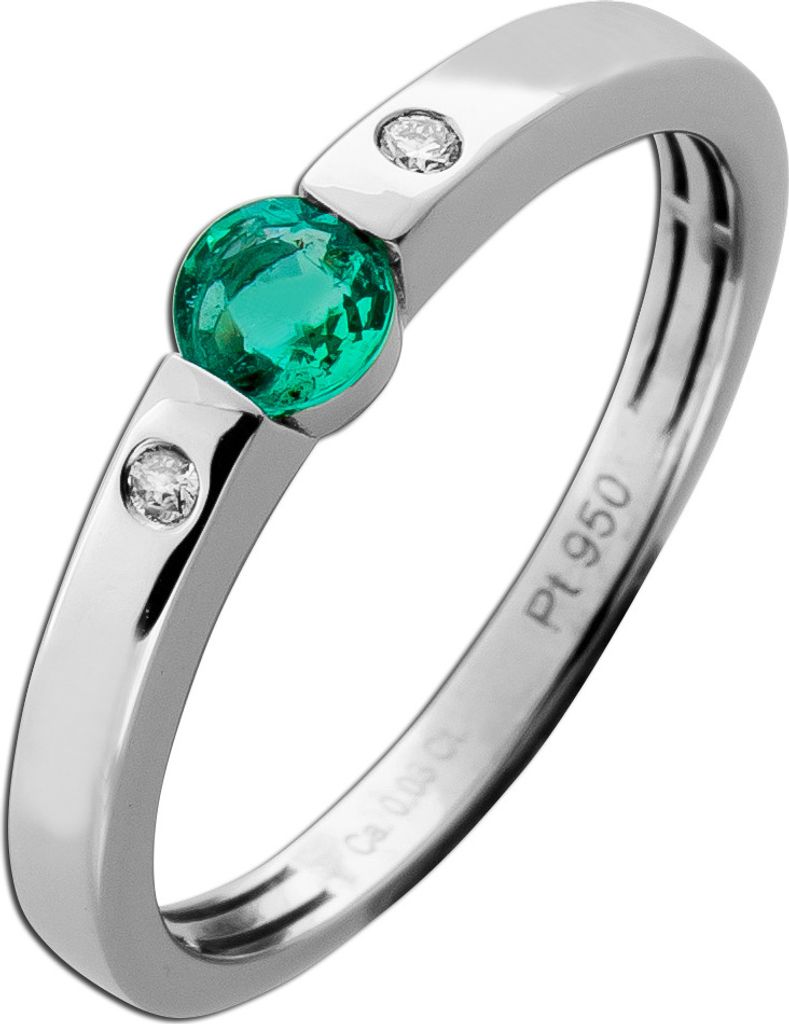 Smaragd Ring Platin 950 grüner Edelstein 0.25ct Brillanten 0.03ct 17