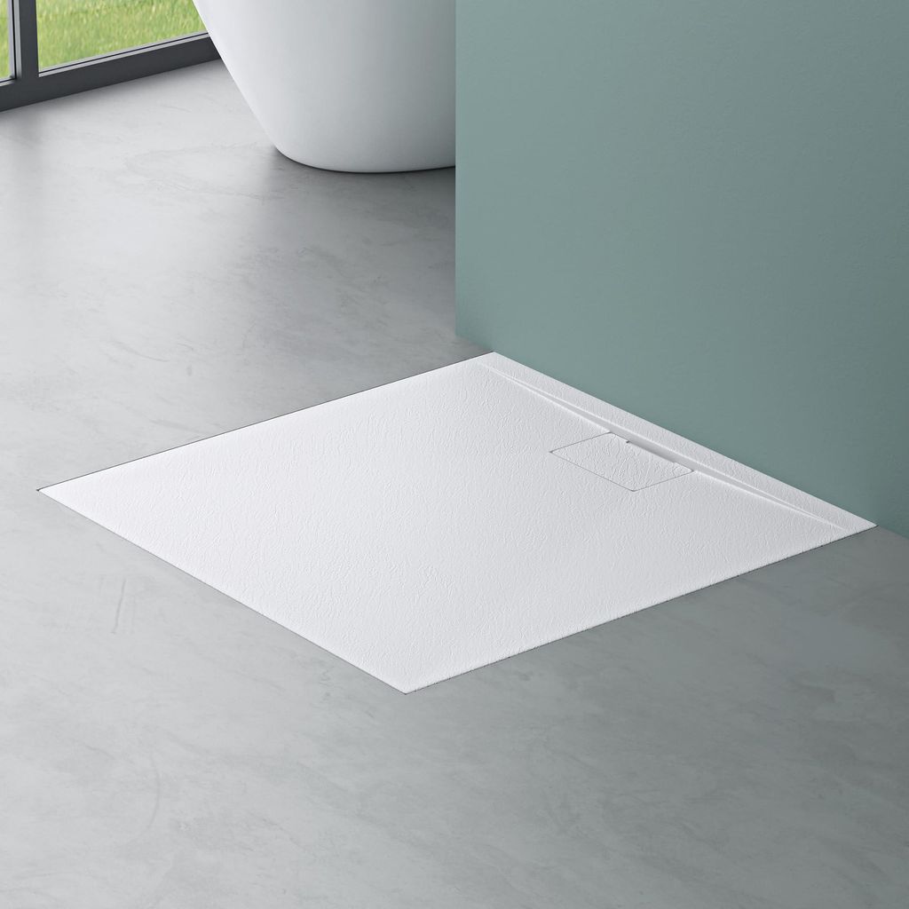 Mai & Mai Duschtasse Duschwanne aus Mineralguss BxTxH: 100x100x3 cm Mineralgusswanne in Weiß DIN-Anschlüsse inkl. Ablaufgarnitur Geoma07