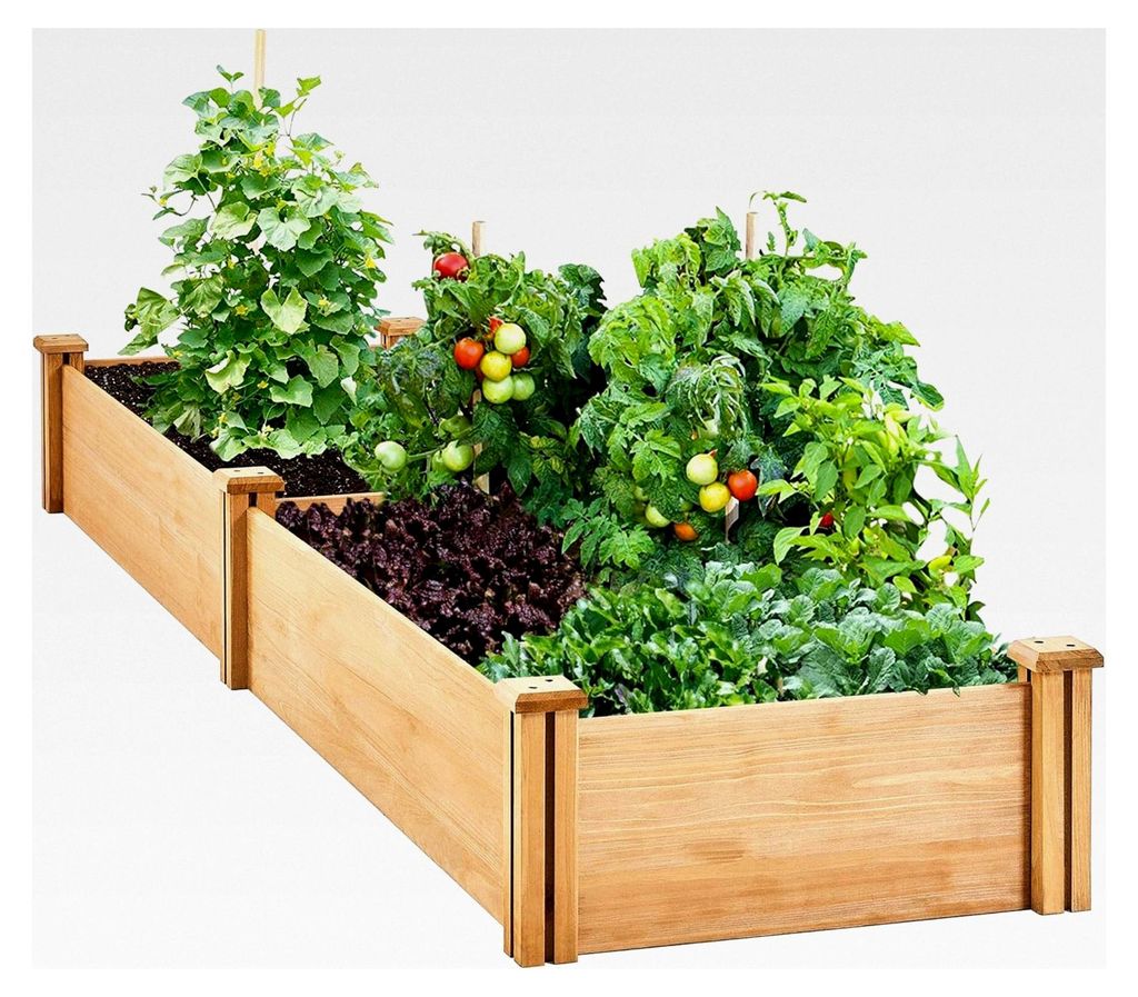 Hochbeet Pflanzkasten aus Holz mit 2 Pflanzbereichen für Garten, Terrasse und Balkon, 241,5 × 62,5 × 27 cm