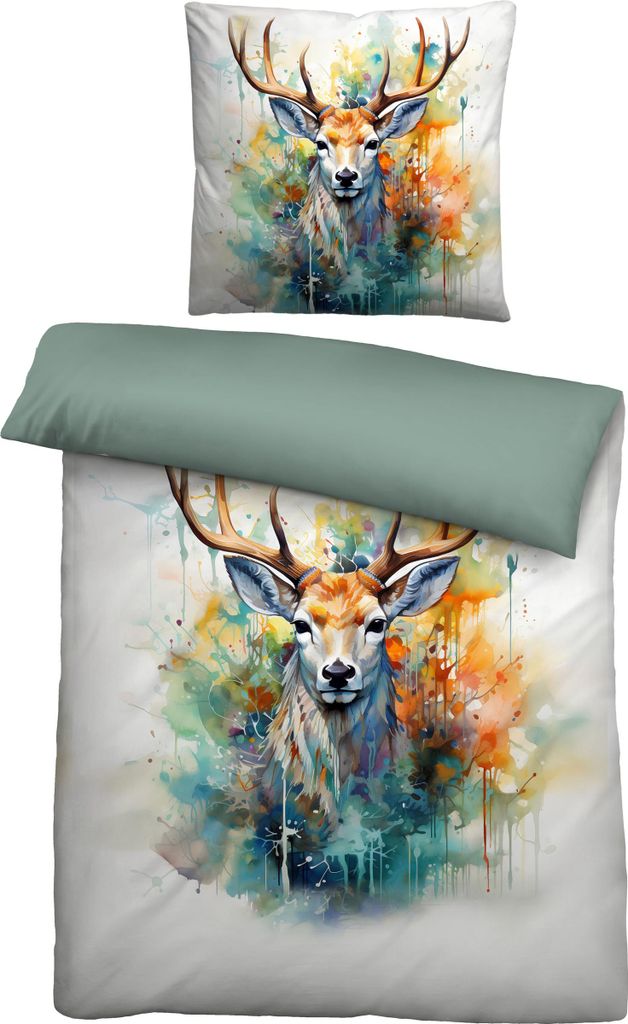 Biberna Feinbiber Bettwäsche Hirsch, Größe 1x 135x200 cm + 1x 80x80 cm, natur