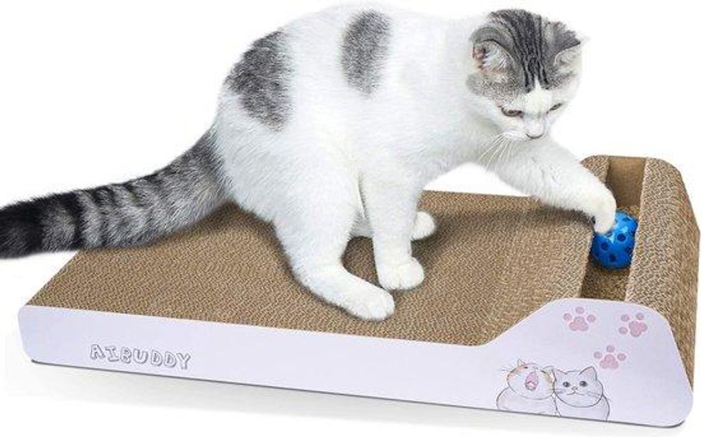 Katzenkratzer, schräges Kratzkissen, umkehrbares Kartonlounge mit Katzennuss (45x24x8,5cm)