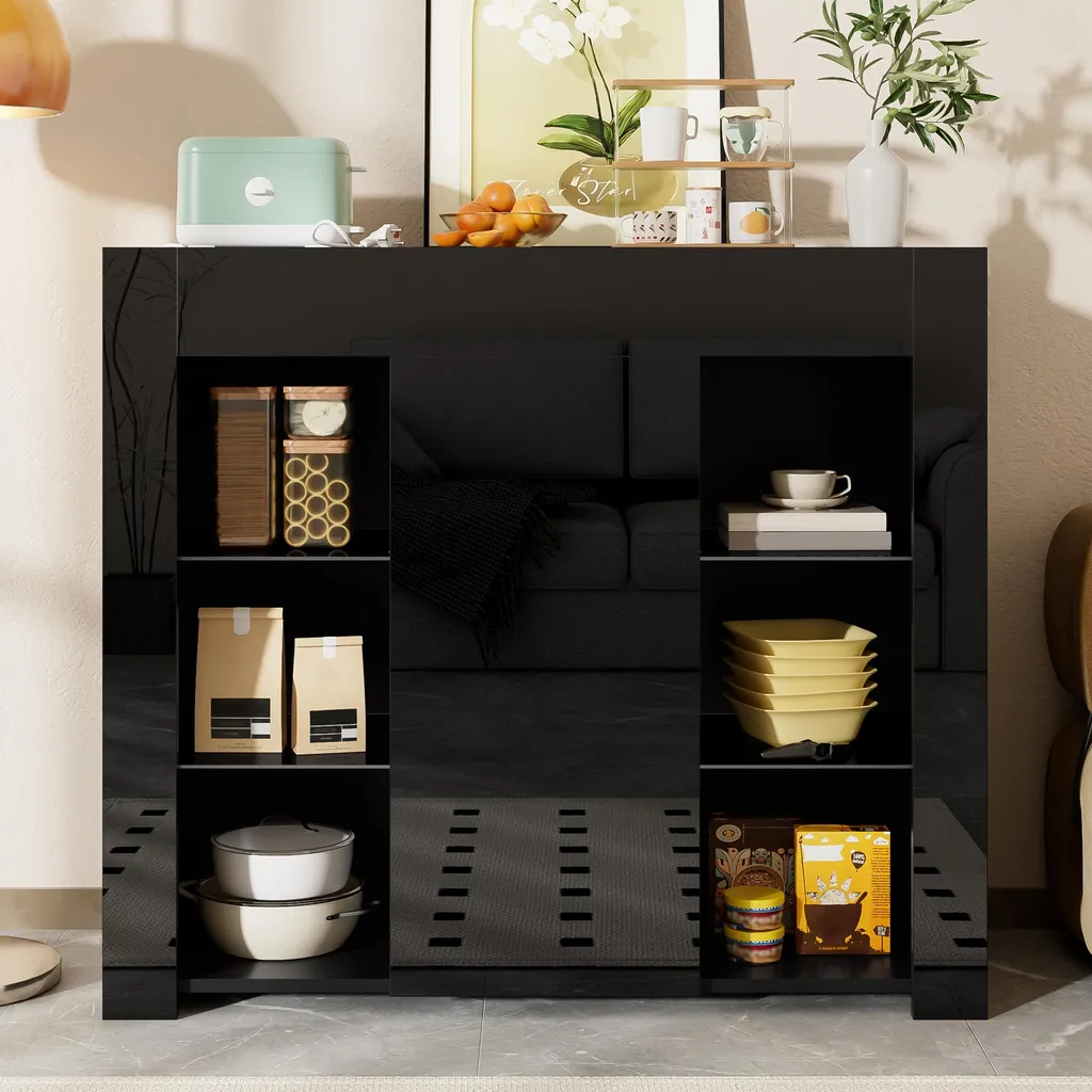 Buffet compact noir brillant Sweiko : optimisez votre petit espace chic - 2