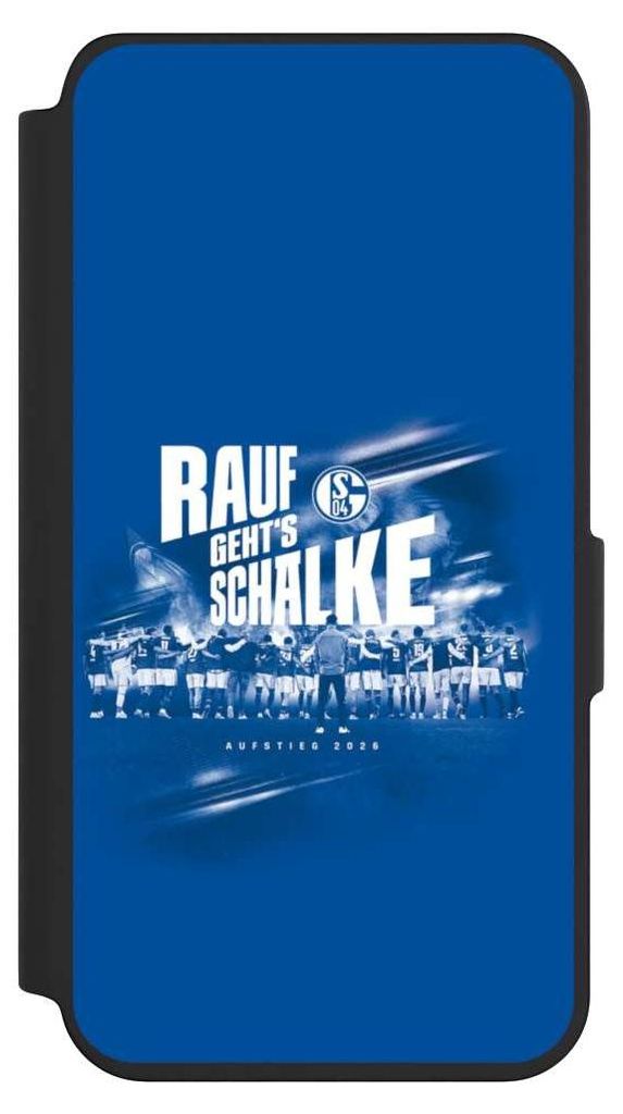 NIVOCASE Klapphülle für Samsung Galaxy S24 Handyhülle aus Kunst Leder NIVOflip schwarz Aufstieg FC Schalke 04 Offizielles Lizenzprodukt