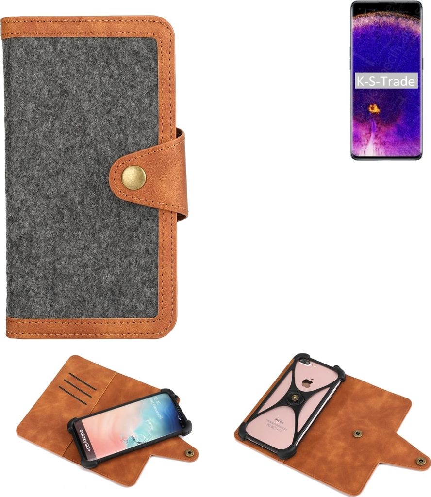 K-S-Trade Schutzhülle Handyhülle kompatibel mit Oppo Find X5 Filz Hülle Kunst-Leder dunkelgrau braun (1x)