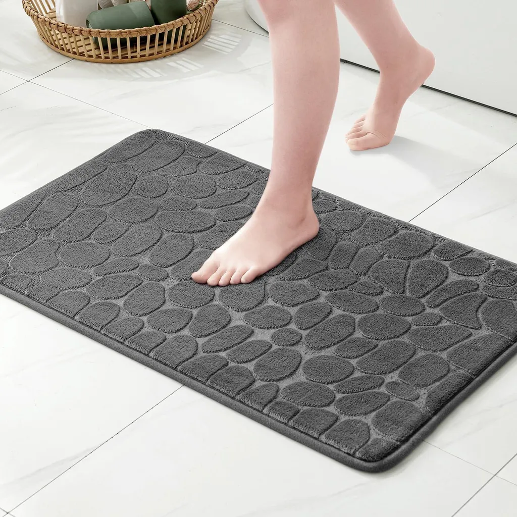 Tapis de douche antidérapant et lavable en mousse à mémoire de forme noir