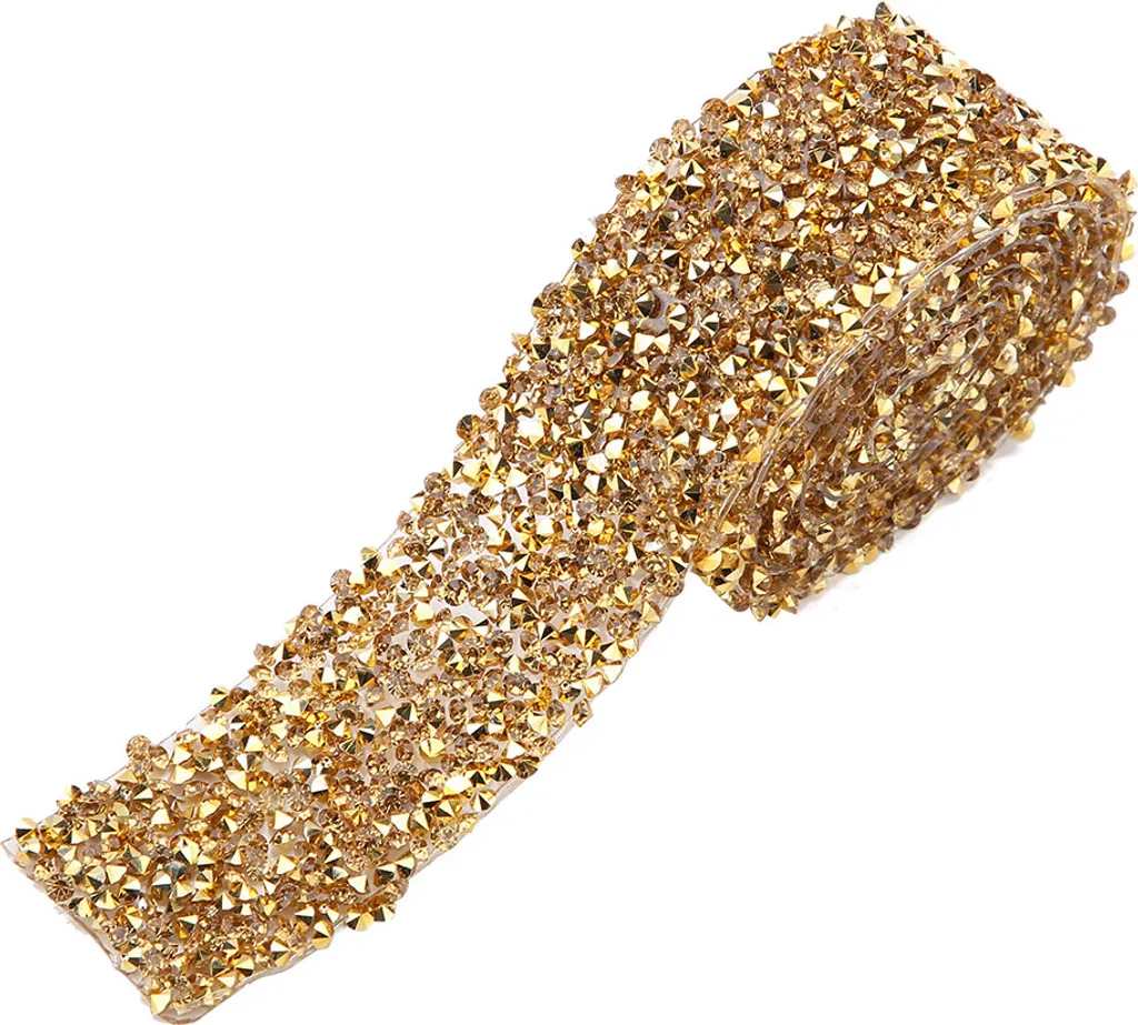 1 metro di nastro a reticolo di strass, rotolo di cristalli scintillanti da 30 mm, decorazione color oro per il fai da te e gli eventi
