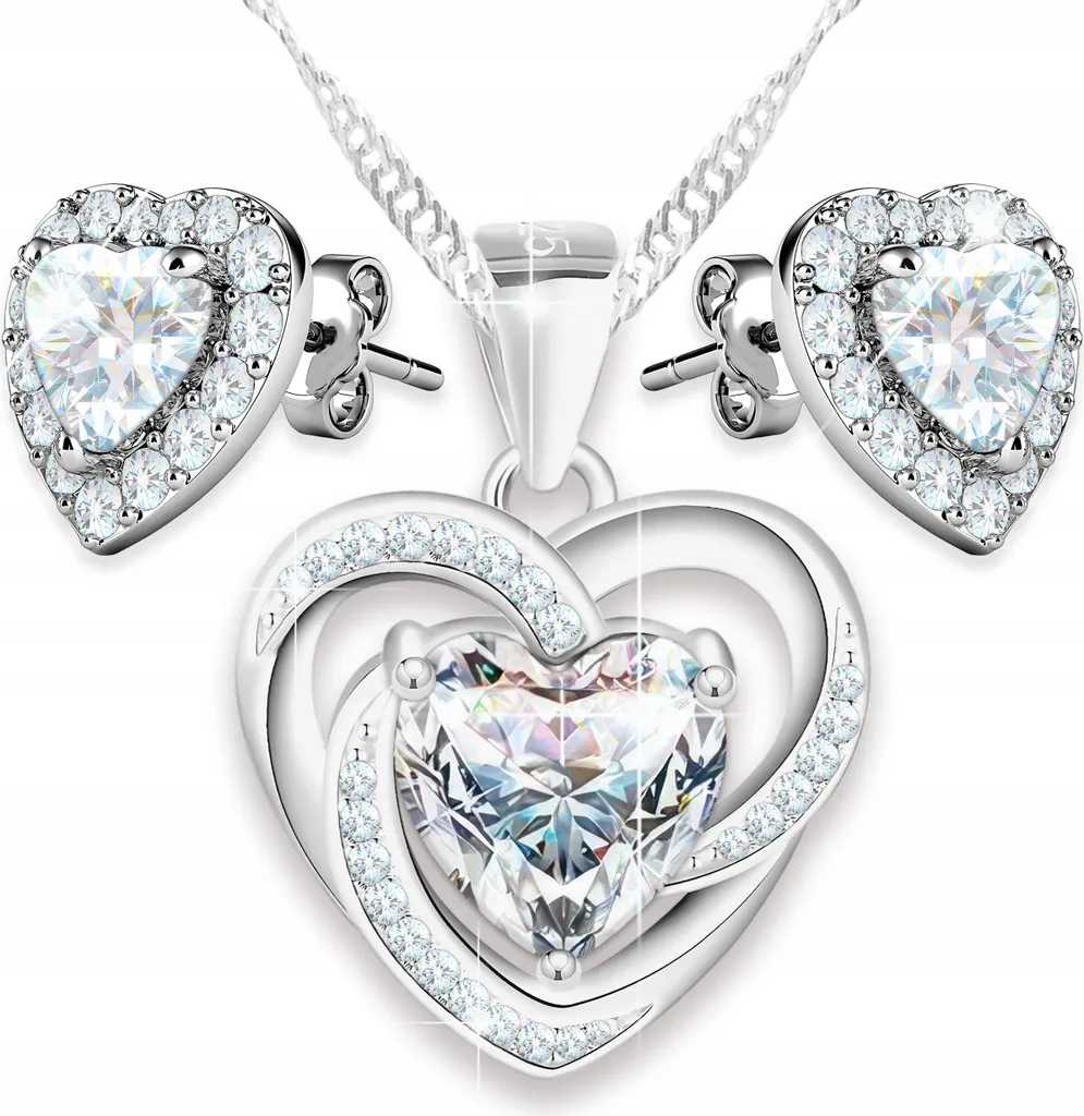 Set Collana e Orecchini Cuore Argento 925 con Zirconi | Gioielli Donna
