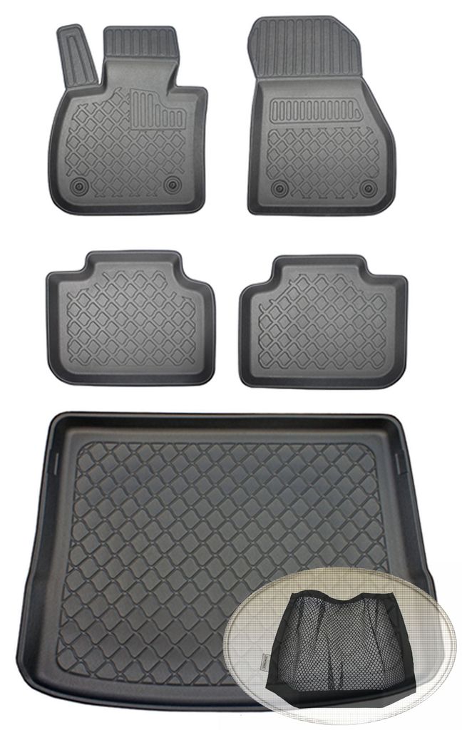 SET Kofferraumwanne Gummifußmatten für BMW 2er Active Tourer F45 Van Kombi 5-türer 2014- gerade Ladekante (Rückbank nicht verschiebbar, vorne -...