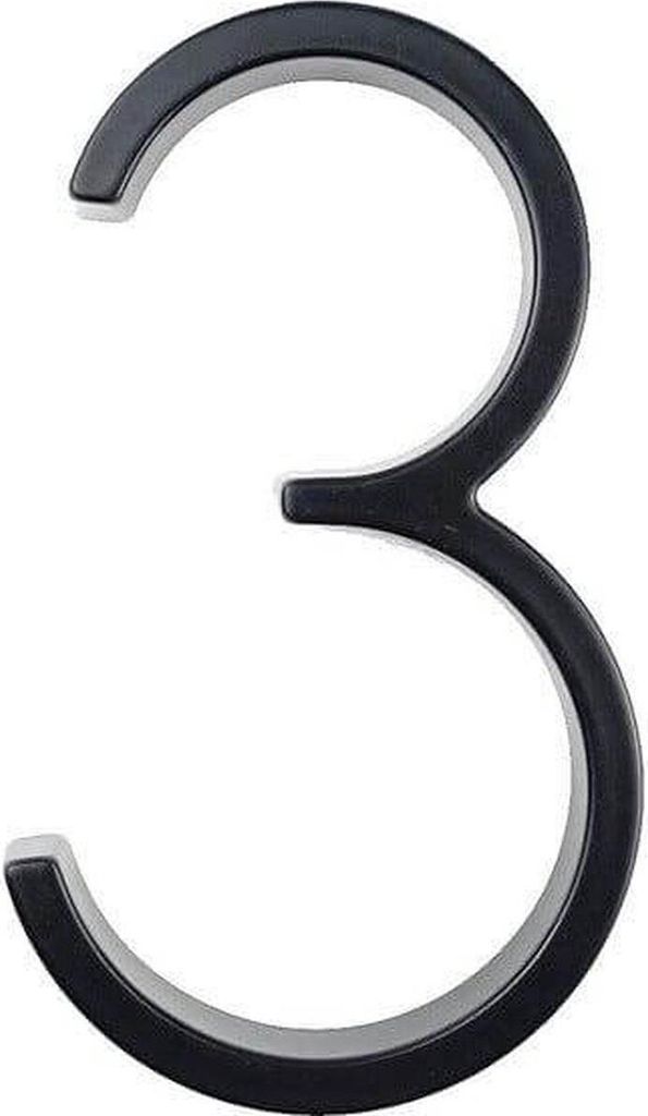 Jumada's – schwarze Hausnummer 3 – schwarze moderne Hausnummer – 125 mm hoch