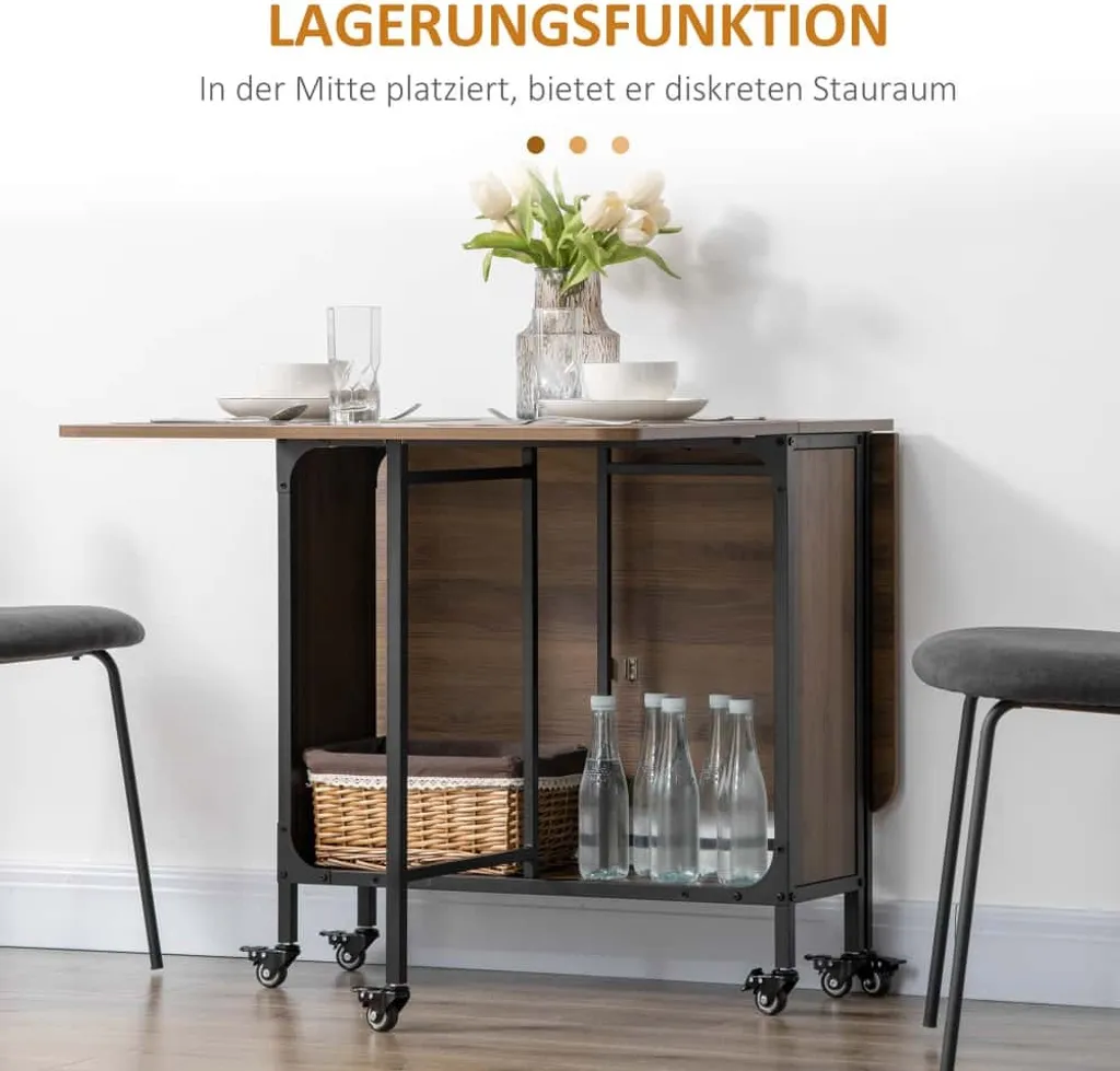 Table d'Appoint Mobile Marron avec Tablette de Rangement 130x80cm - 6