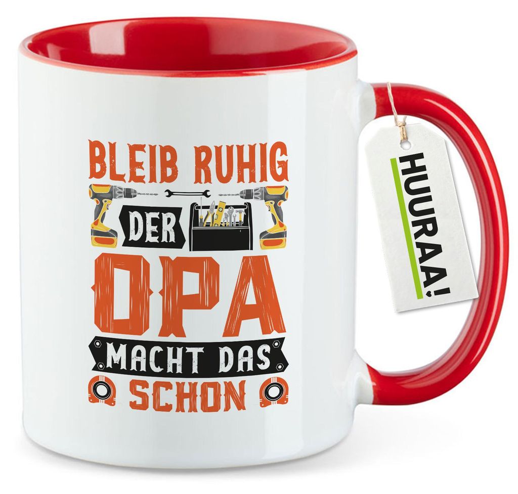 Huuraa Kaffeetasse Bleib ruhig der Opa macht das schon 330ml Rot Keramik Kaffeebecher Geschenkidee