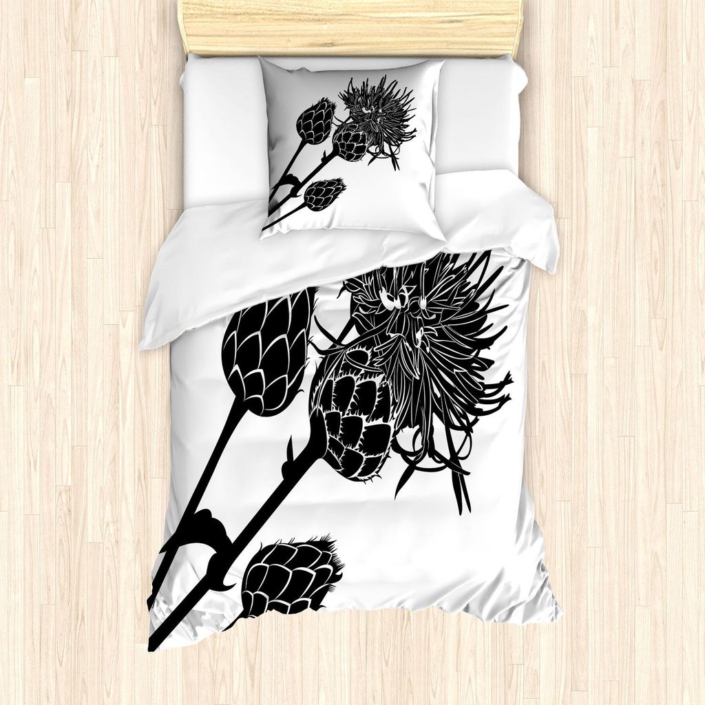 ABAKUHAUS Artischocke Bettbezug Set, Künstlerische wachsende Distel in der einfarbigen Art Dornige Anlagen gesundes organisches, 135 x 200 cm + 80...