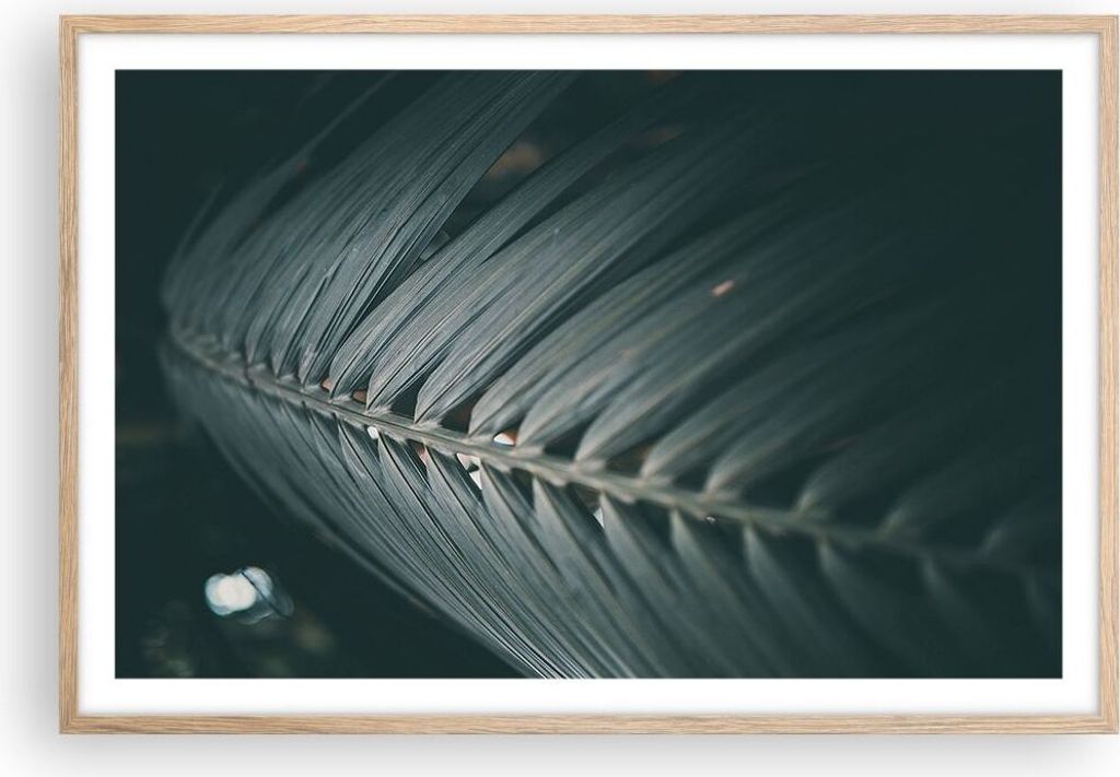 Gerahmtes Poster - Rahmen in heller Eiche - Blatt Palme exotisch - 91,5x61 cm - Wand Bild - Wanddeko - Wandbilder - Kunstposter - Wandposter - Bild...