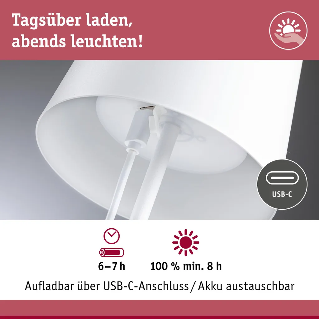 Lampe de Table à Batterie Paulmann Gilo sans Fil - Éclairage LED Nomade