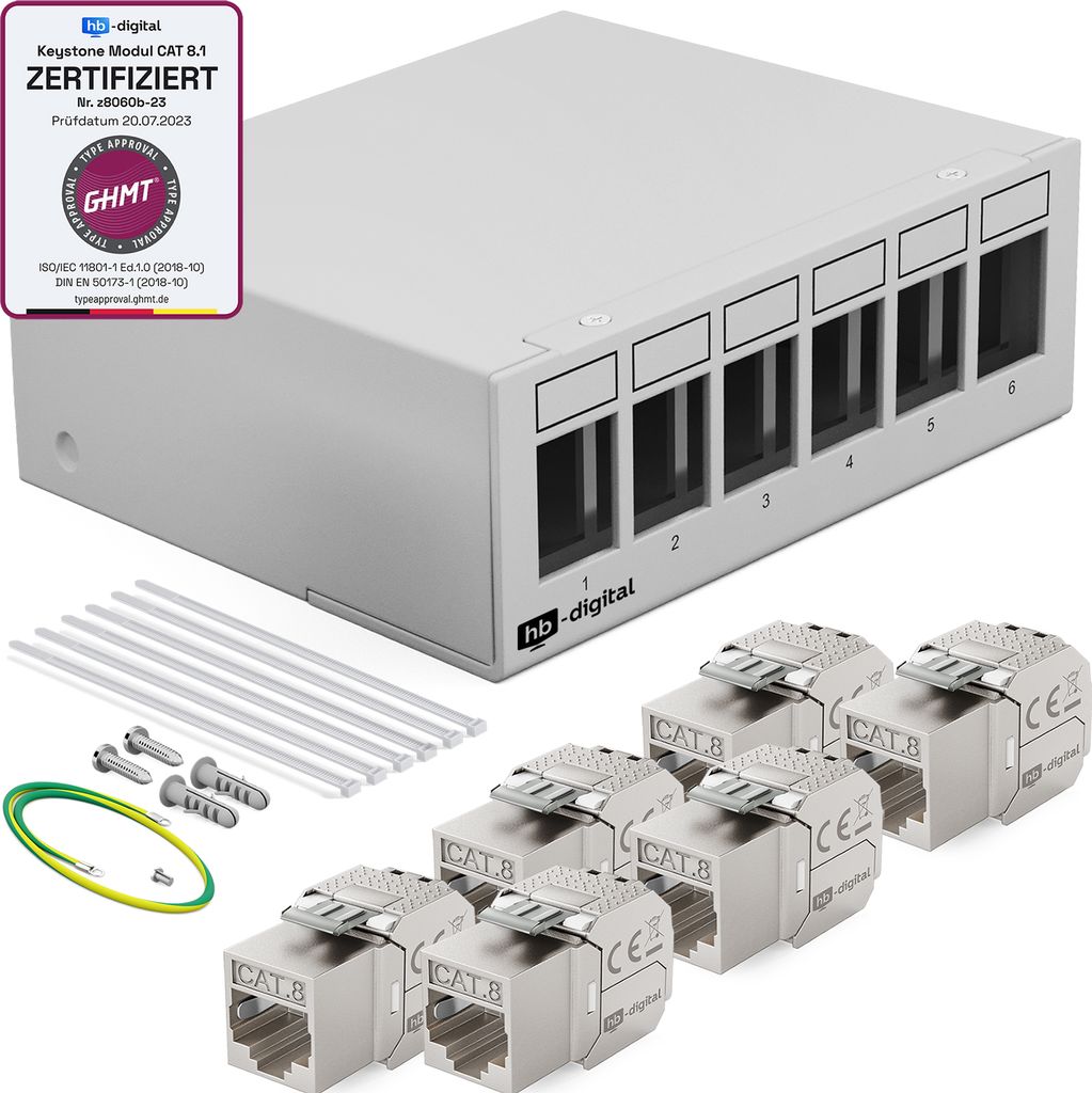 hb-digital Patchpanel 6 Port mit 6 x Keystone Module Cat 8 Produktbild 