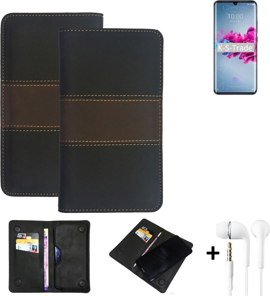 K-S-Trade Handyhülle + Kopfhörer kompatibel mit ZTE Axon 11 5G Schutzhülle Walletcase Bookstyle Tasche Schutz Case Hülle Wallet Cover Kunstleder