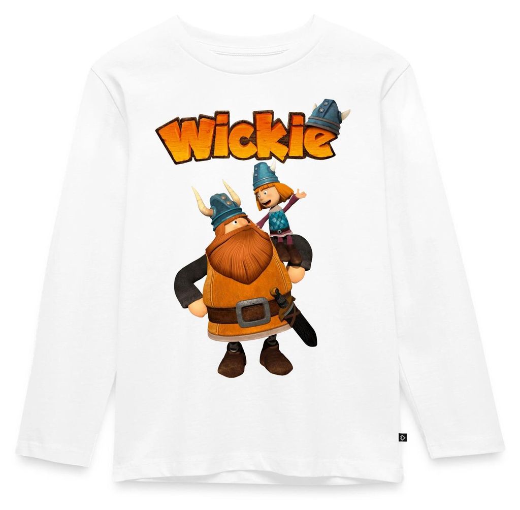 Spreadshirt Wickie Und Die Starken Männer Wickie Mit Papa Halvar Kinder Premium Langarmshirt, 122/128 (6 Jahre), Weiß