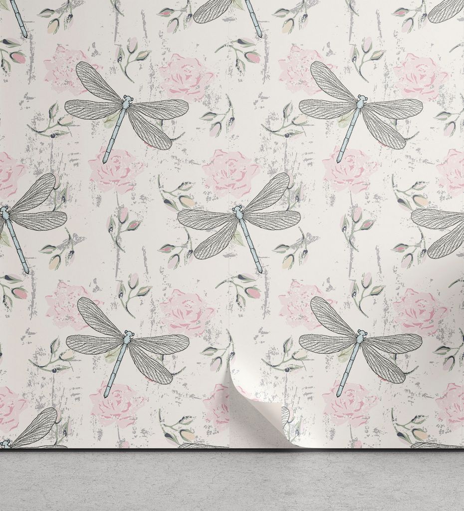 ABAKUHAUS Libelle abziehbare & klebbare Tapete für Zuhause, Vintage Dragonfly, selbstklebendes Wohnzimmer Küchenakzent, 33 cm x 90 cm, Hellrosa B...