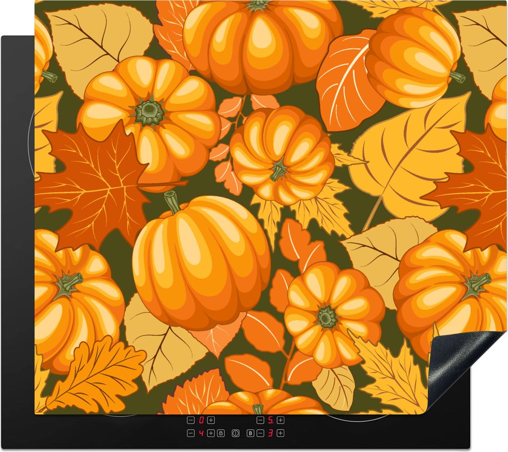 KitchenYeah Herdabdeckplatte Herbst - Muster - Kürbis , 60x52cm, Küche Deko, Glaskeramikkochfeld Herdabdeckung, Abdeckplatte fùr Kochfeld