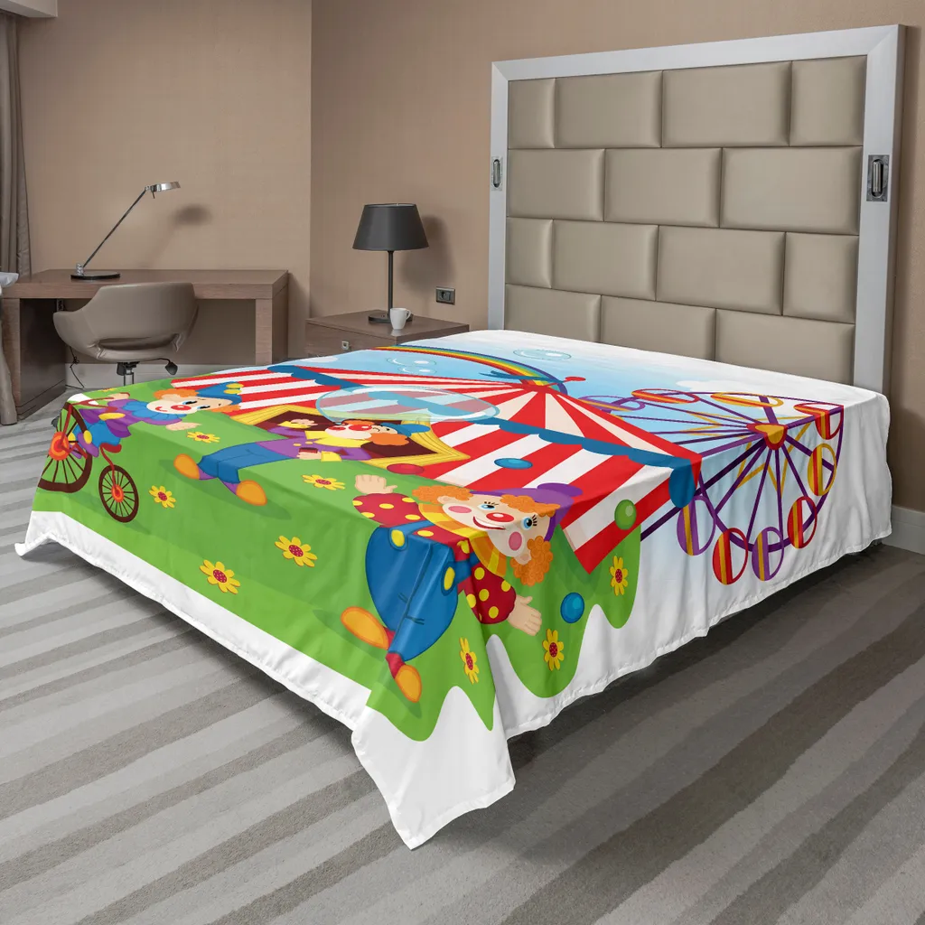 Drap supérieur imprimé cirque 266 x 260 cm pour lit double décoratif