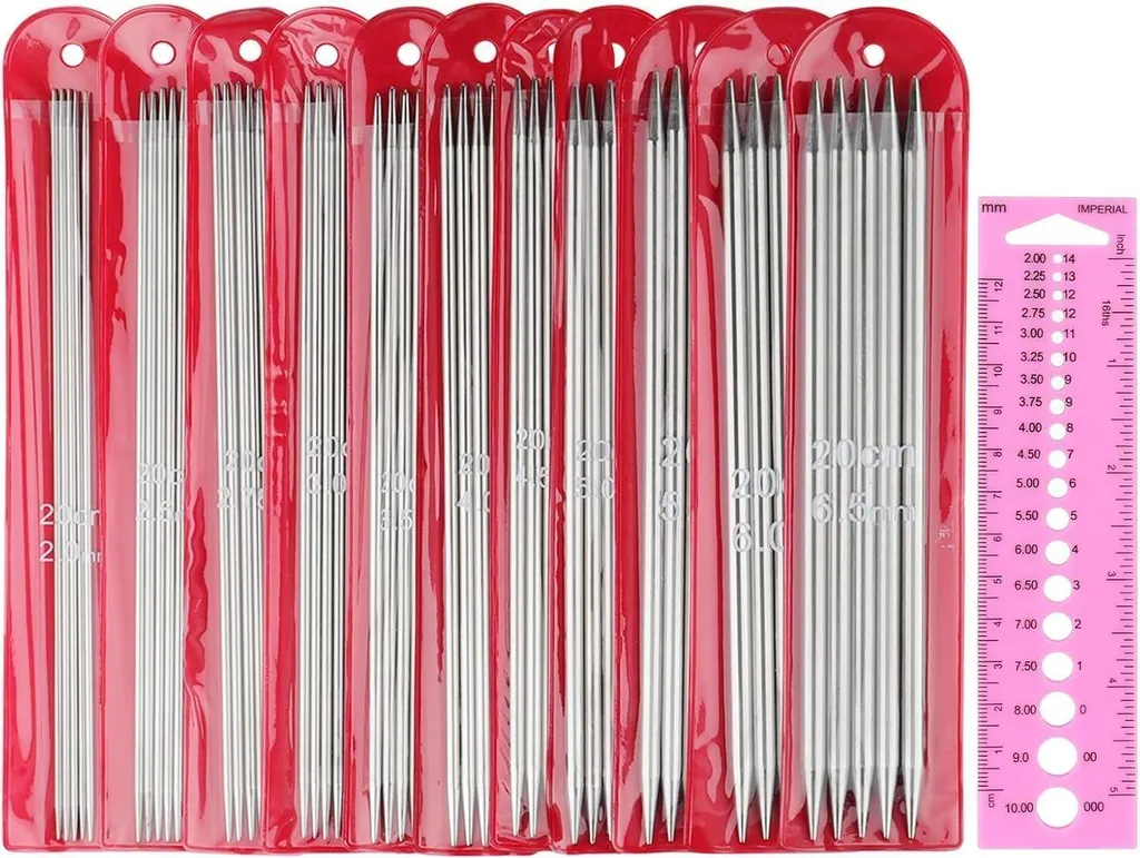 Aiguilles à tricoter double pointe 20cm Coopay en métal 55 pièces