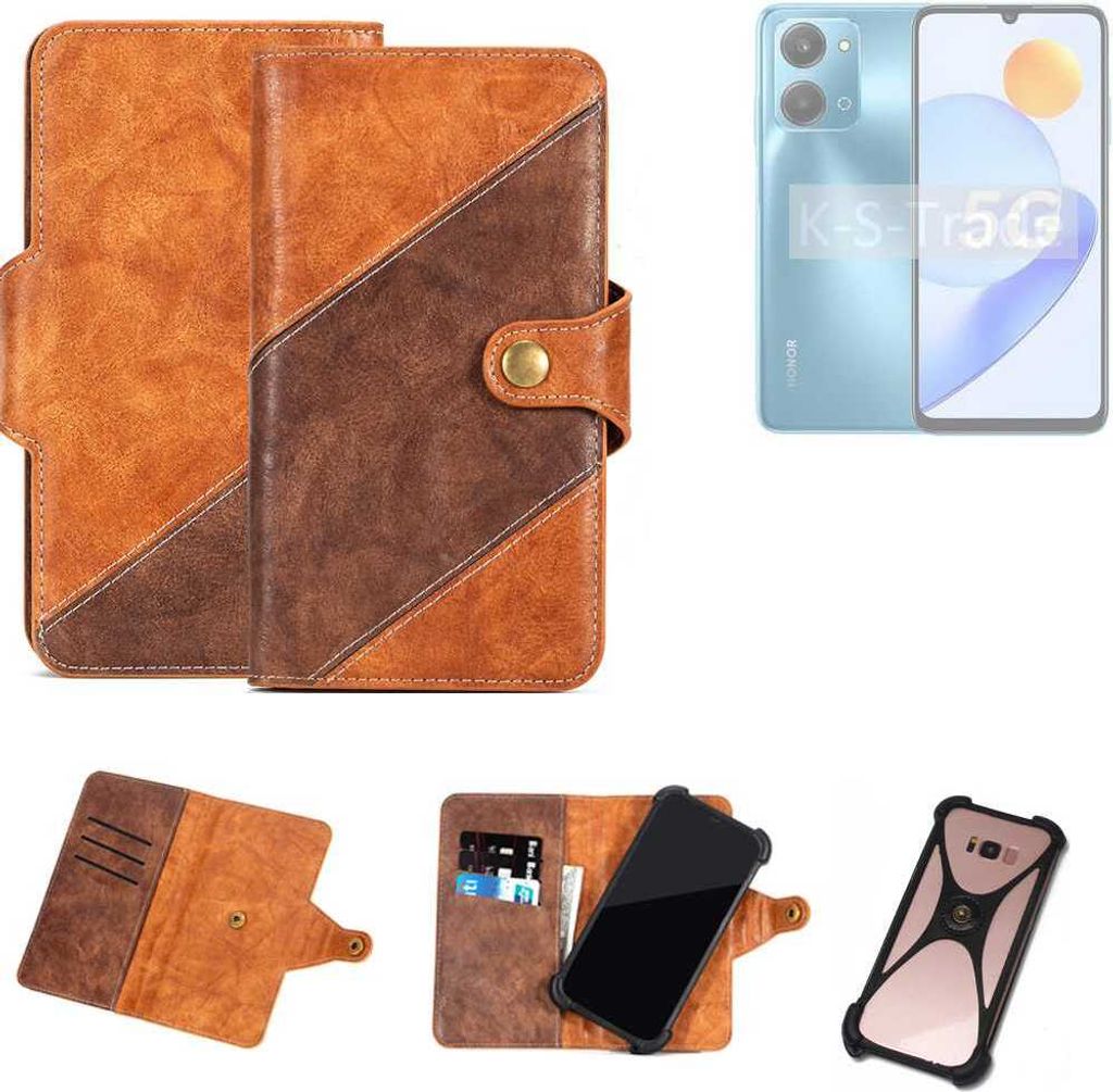 K-S-Trade Handyhülle Schutzhülle Bookstyle Case Wallet-Case kompatibel mit Honor Play 7T Cover Klapphülle Kantenschutz Smartphone dunkelbraun braun