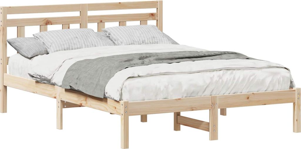vidaXL Bettrahmen Braun 140 x 190 cm Massives Kiefernholz