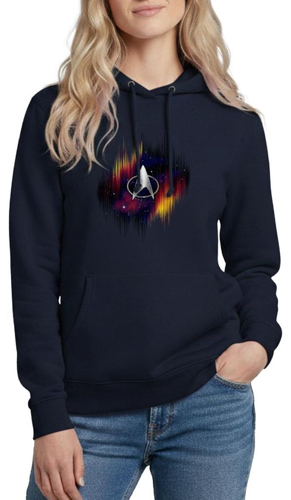 Spreadshirt Star Trek The Next Generation Silber Logo Damen Hoodie, M, Navy