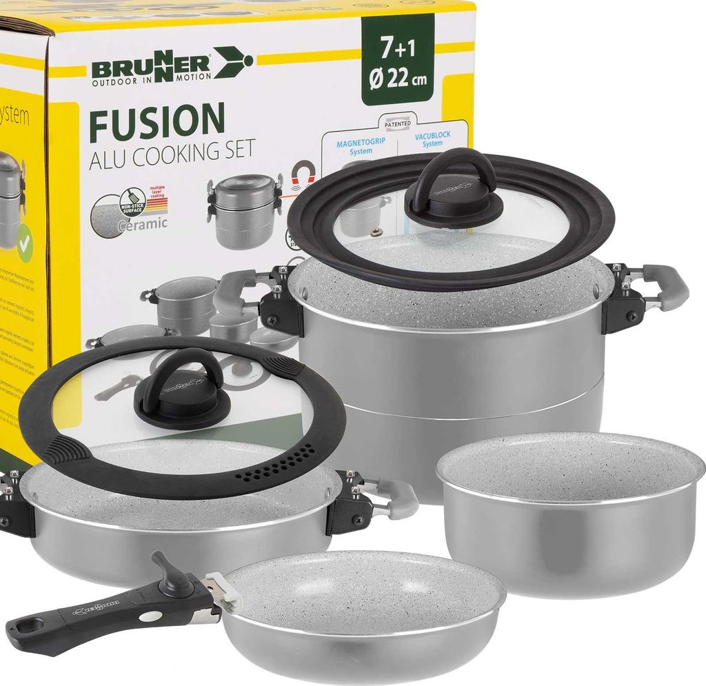 BRUNNER Camping Kochgeschirr Topfset | Klappgriffe | FUSION, ø20cm 7+1teilig