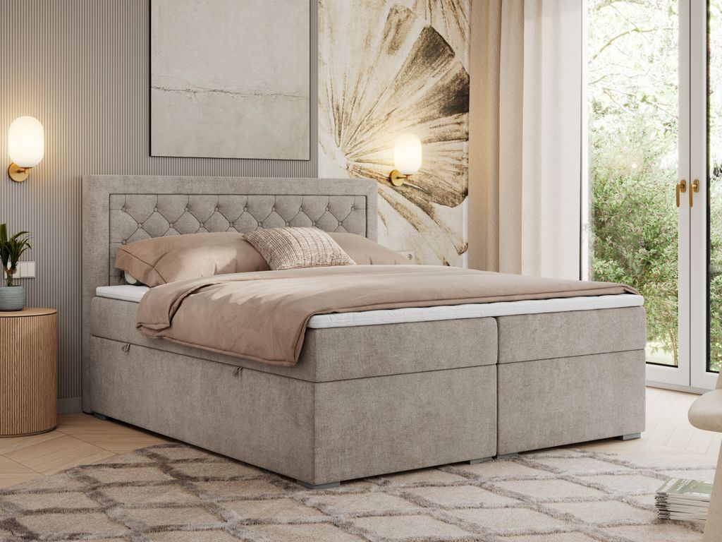 MKS MEBLE Boxspringbett 200x200 mit Bettkasten, Polsterbett 200x200 mit Matratze H3 Topper, Boxspringbett 200x200, Polsterbett 200x200, Bett 200x20...