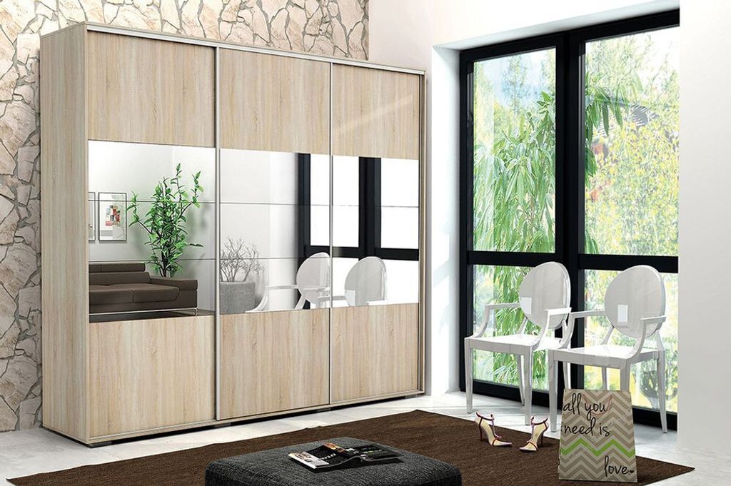 Dreitüriger Kleiderschrank mit Spiegel LUCA, Breite 250 cm